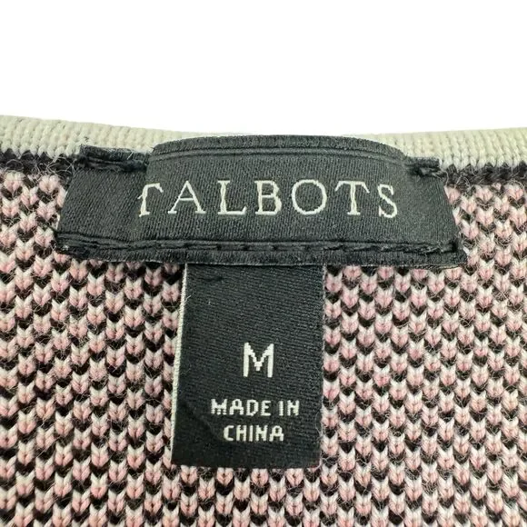 Talbots Size MEDIUM Pink White Herringbone Long Snap Button Cardigan - Picture 7 of 8